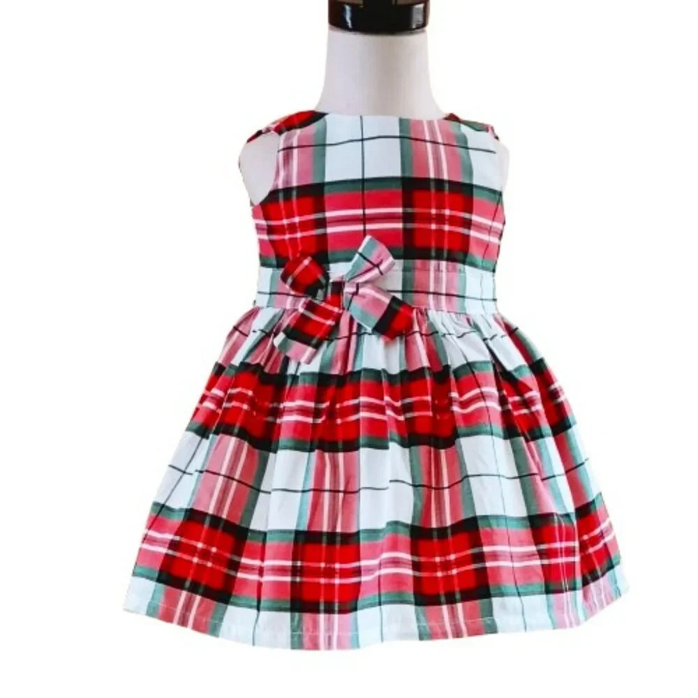 Carter's Girls Red Plaid Dress 12m Sleeveless Fit & Flare Fully Lined Front Bow